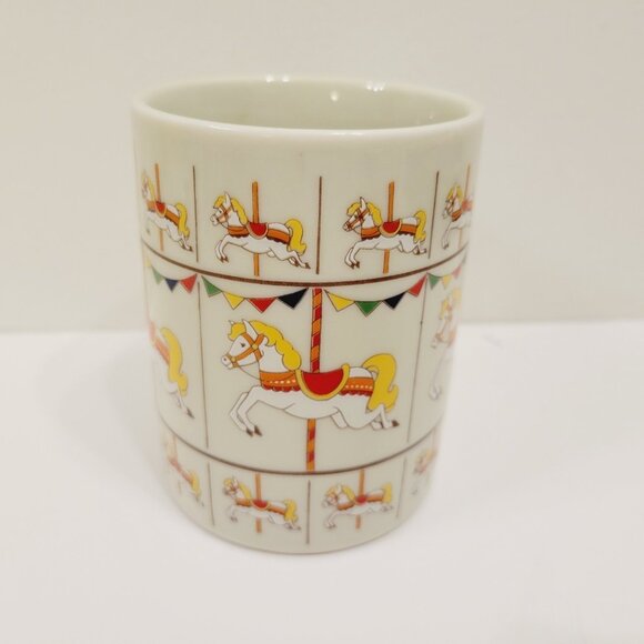 Vtg Otagiri Carousel Horses Merry Go Round Banner Porcelain Coffee Tea Cup Mug - Picture 2 of 5